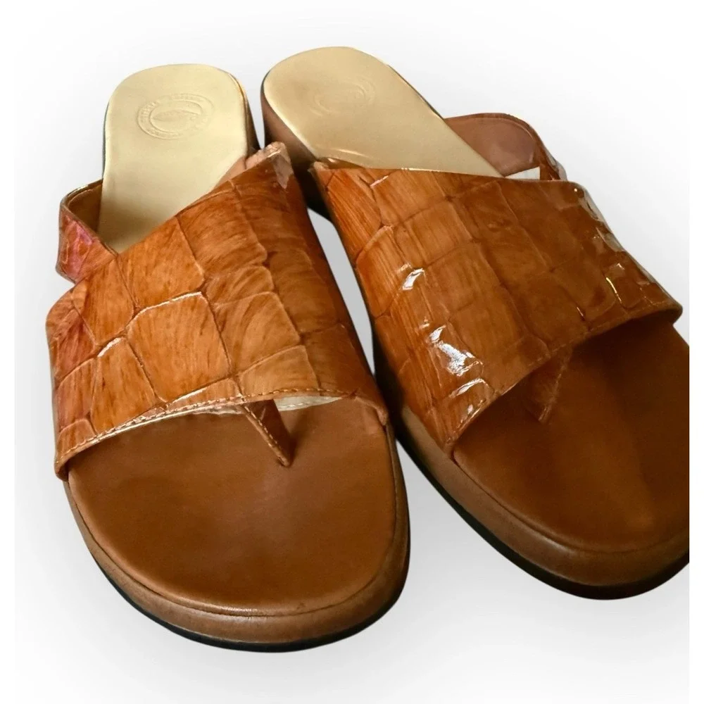 Nurture Slides Rich Brown Crocodile Patent Leather Womens US 6.5 Comfort Sandals - Picture 3 of 16